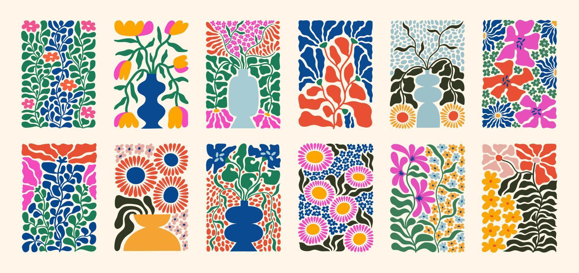 conjunto de ramos con flores. pintura de interiores coloridas ilustraciones de flores para portadas, cuadros. ilustración vectorial vector