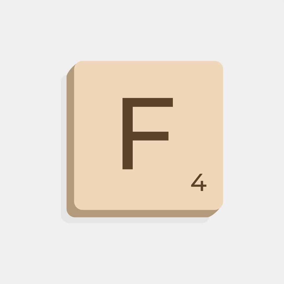 F uppercase in scrabble letters. Isolate vector illustration ready to compose words and phrases