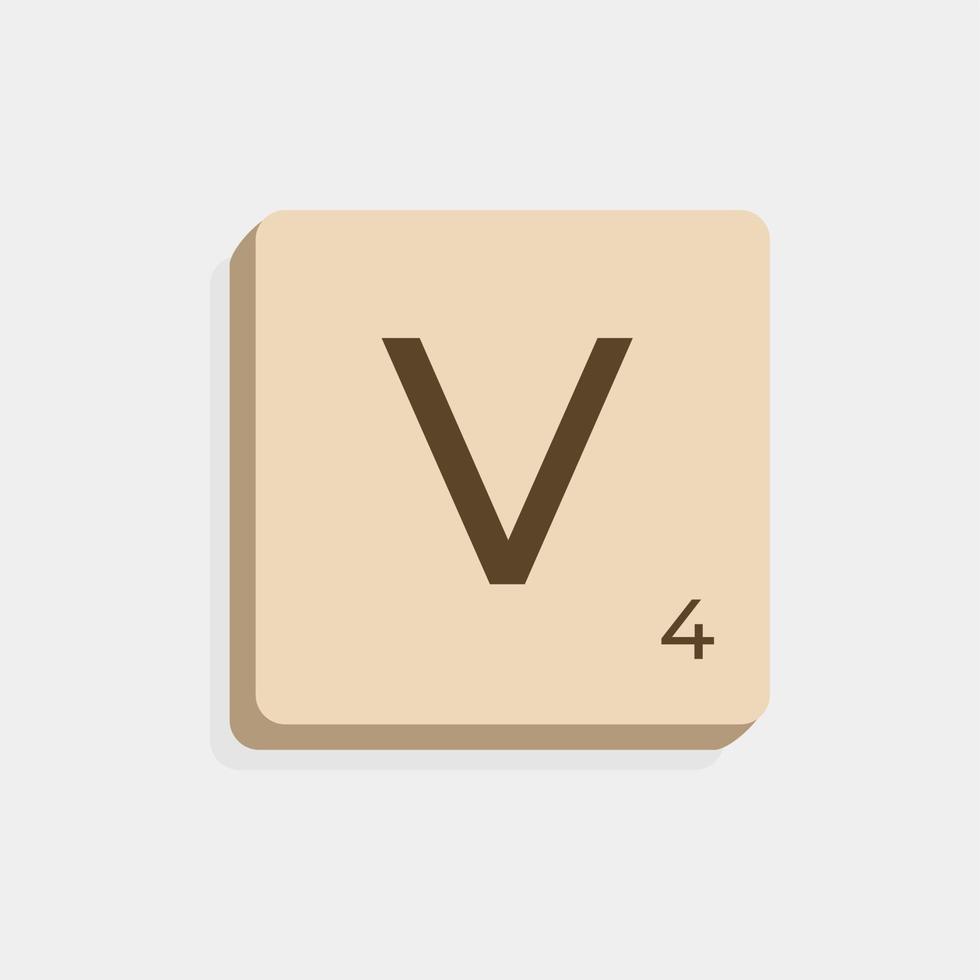 V uppercase in scrabble letters. Isolate vector illustration ready to compose words and phrases
