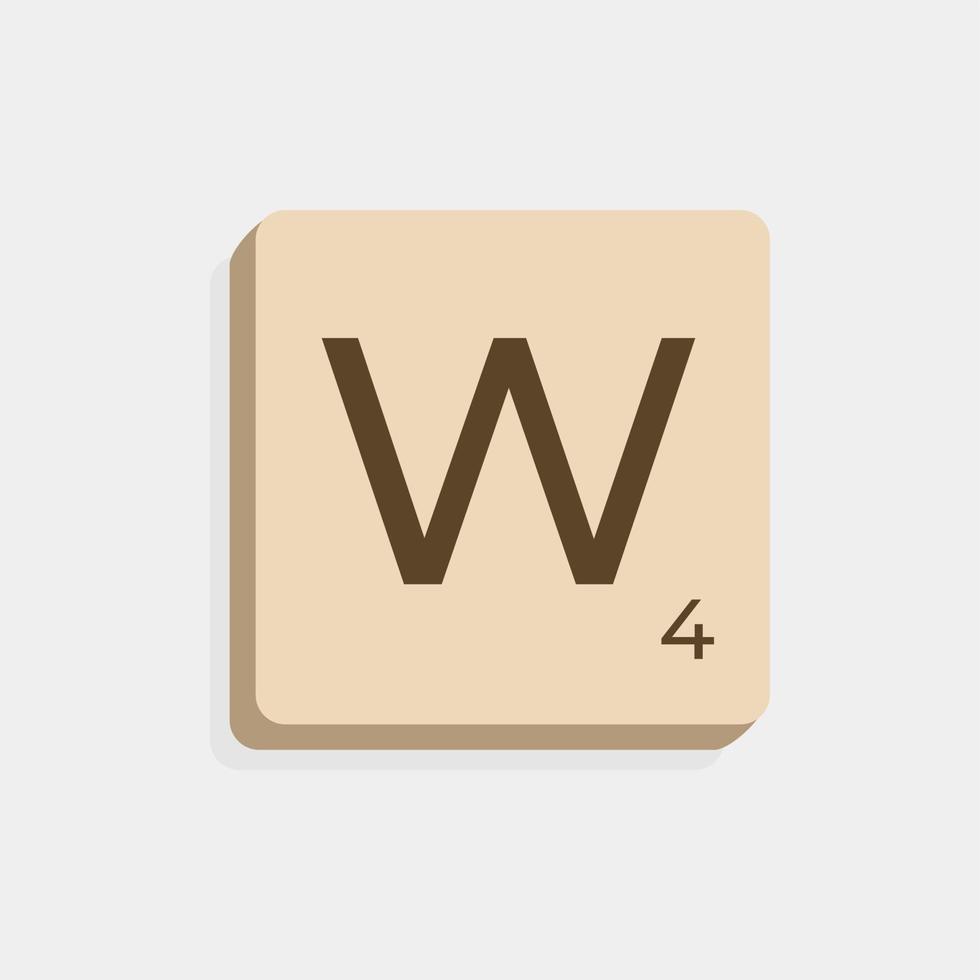 W uppercase in scrabble letters. Isolate vector illustration ready to compose words and phrases