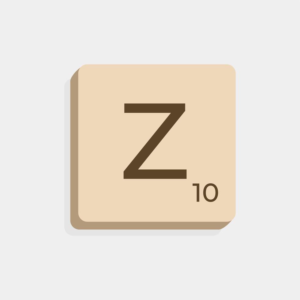 Z uppercase in scrabble letters. Isolate vector illustration ready to compose words and phrases