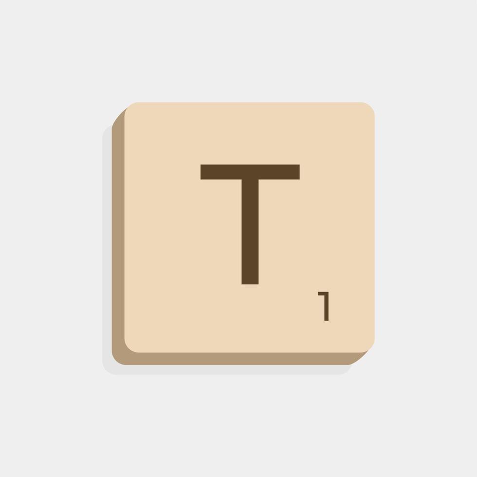 T uppercase in scrabble letters. Isolate vector illustration ready to compose words and phrases