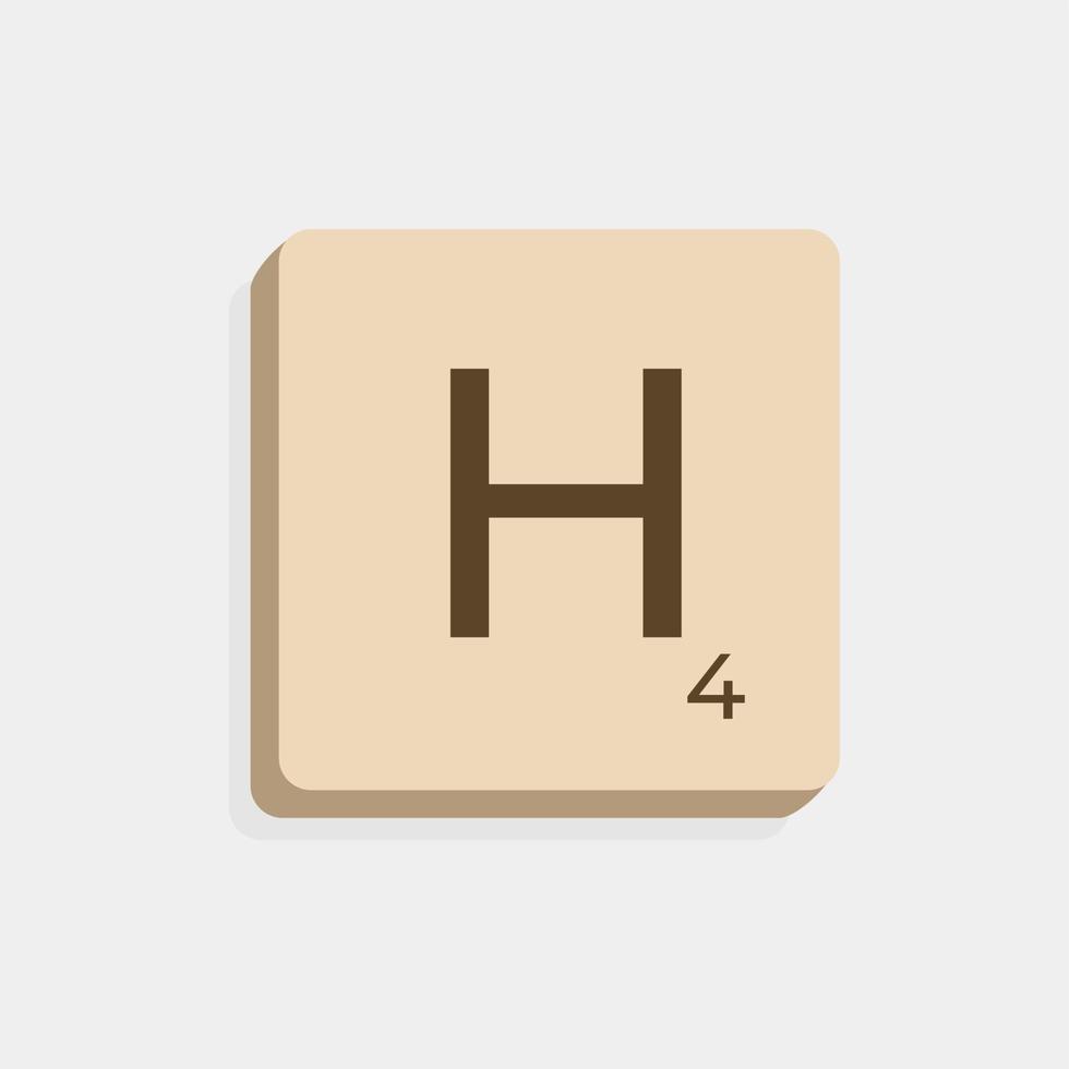 H uppercase in scrabble letters. Isolate vector illustration ready to compose words and phrases