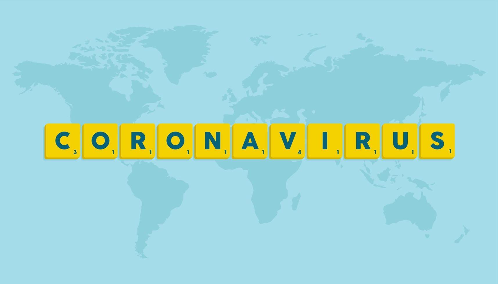 Coronavirus in letters with world map in blue background vector