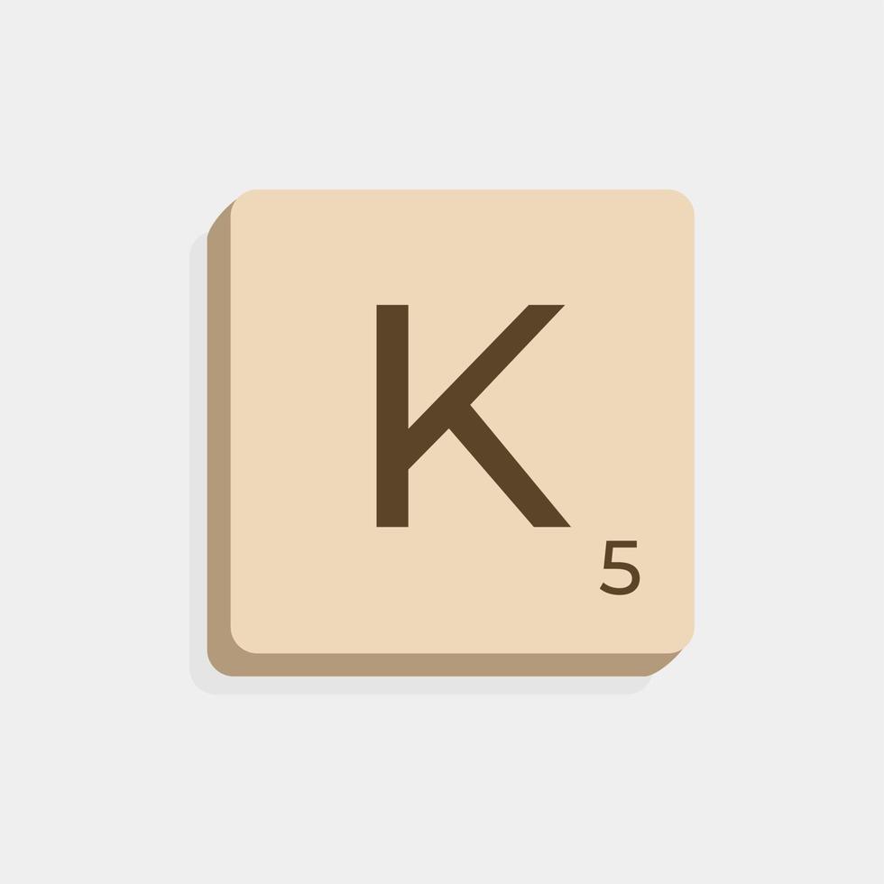 K uppercase in scrabble letters. Isolate vector illustration ready to compose words and phrases