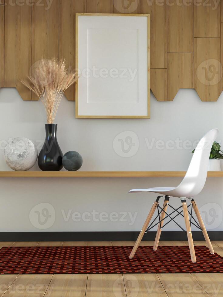 3D illustration Mockup photo frame in living room rendering