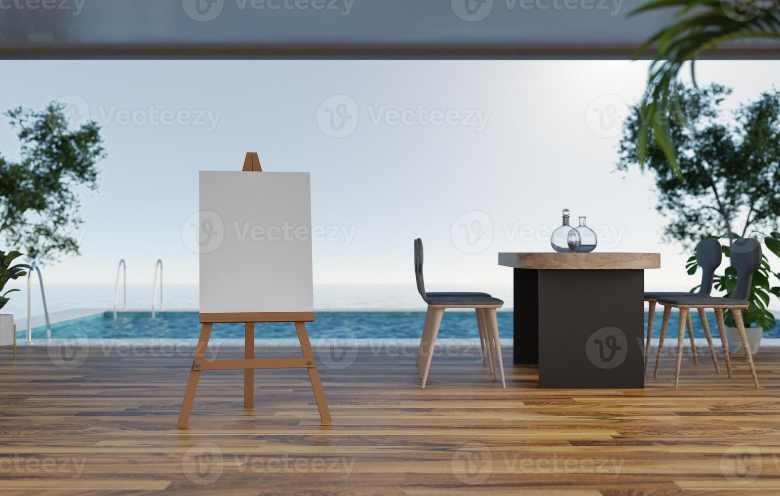 3D mockup blank photo frame in living room rendering