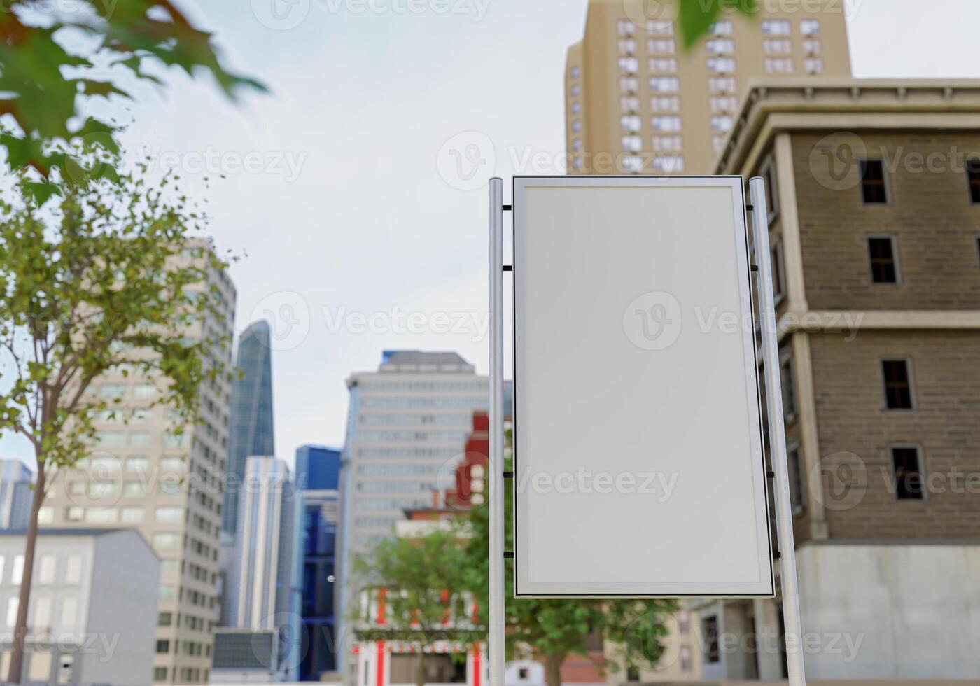 3D mockup blank billboard on street in downtown rendering photo