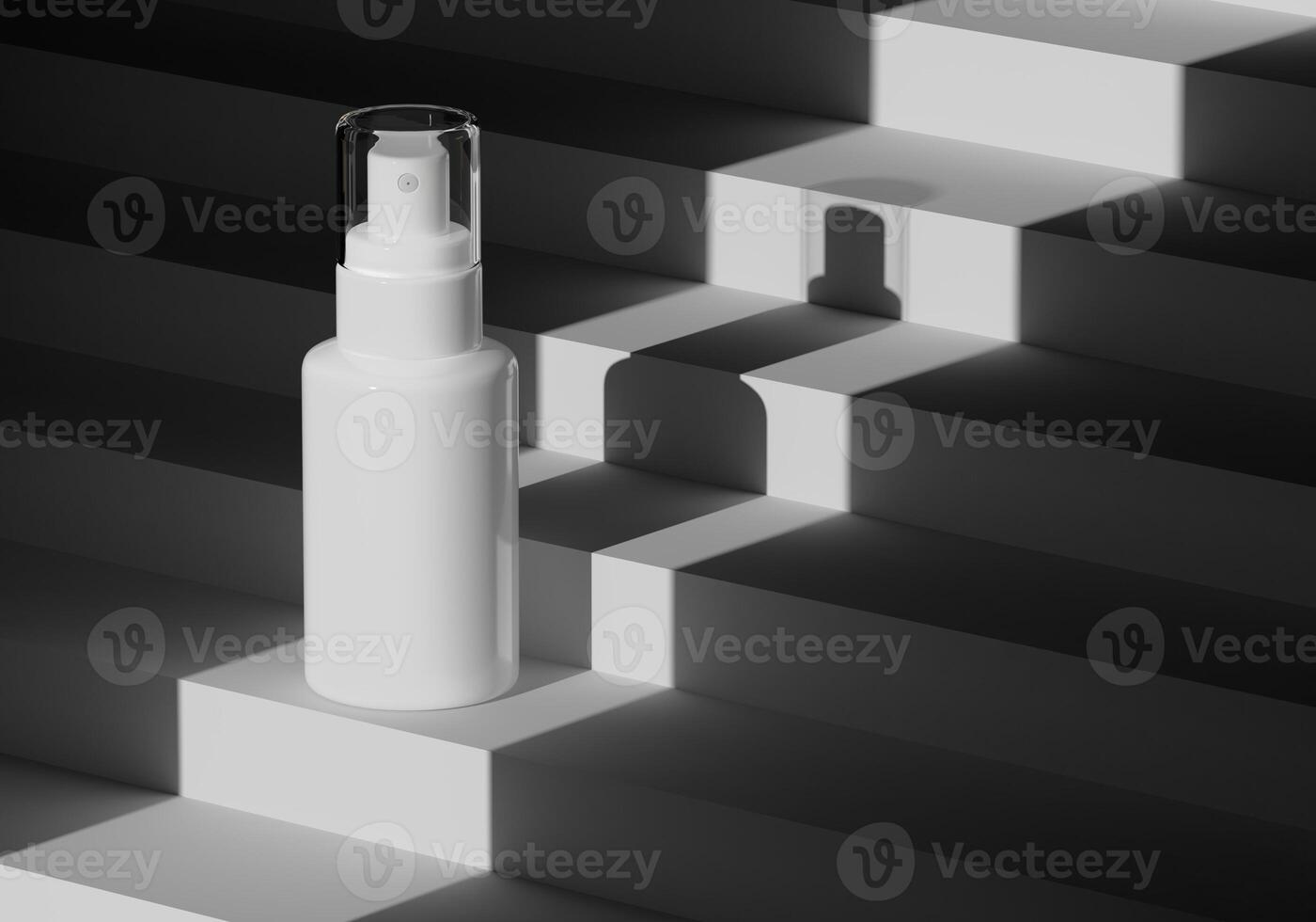 A mock up of realistic White blank cosmetic tube and spray bottle isolated on black background, 3d rendering , 3D illustration photo