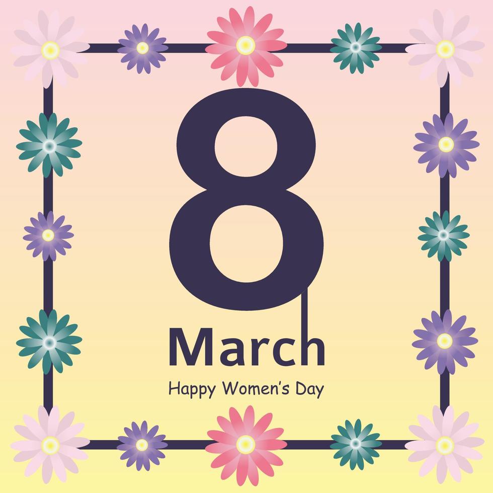 8 March happy women's day Greeting card. International Happy Women's Day.  Paper cut flower gradient holiday background with Square Frame and space for text. Vector illustration