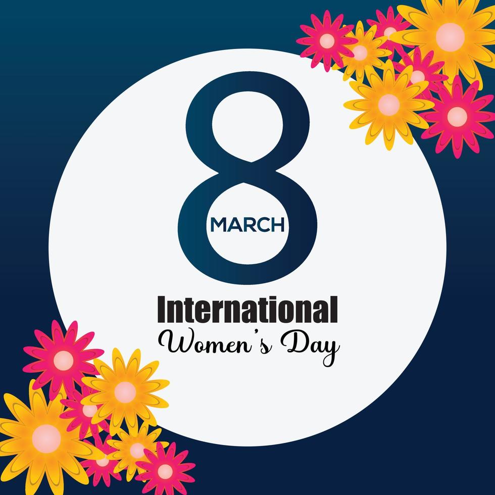 8 march international women's day getting card design with round shape and flower's. women's day post design vector