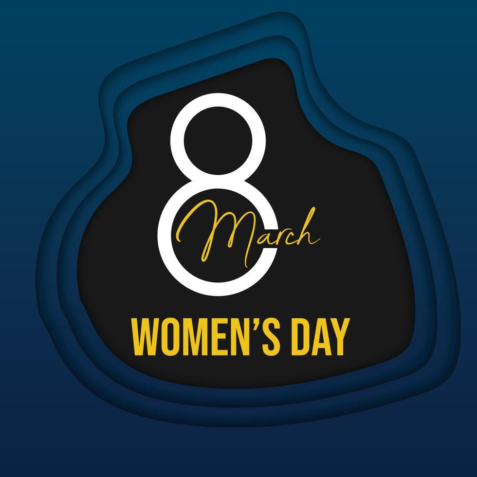 8 march women's day paper cut design with yellow text vector