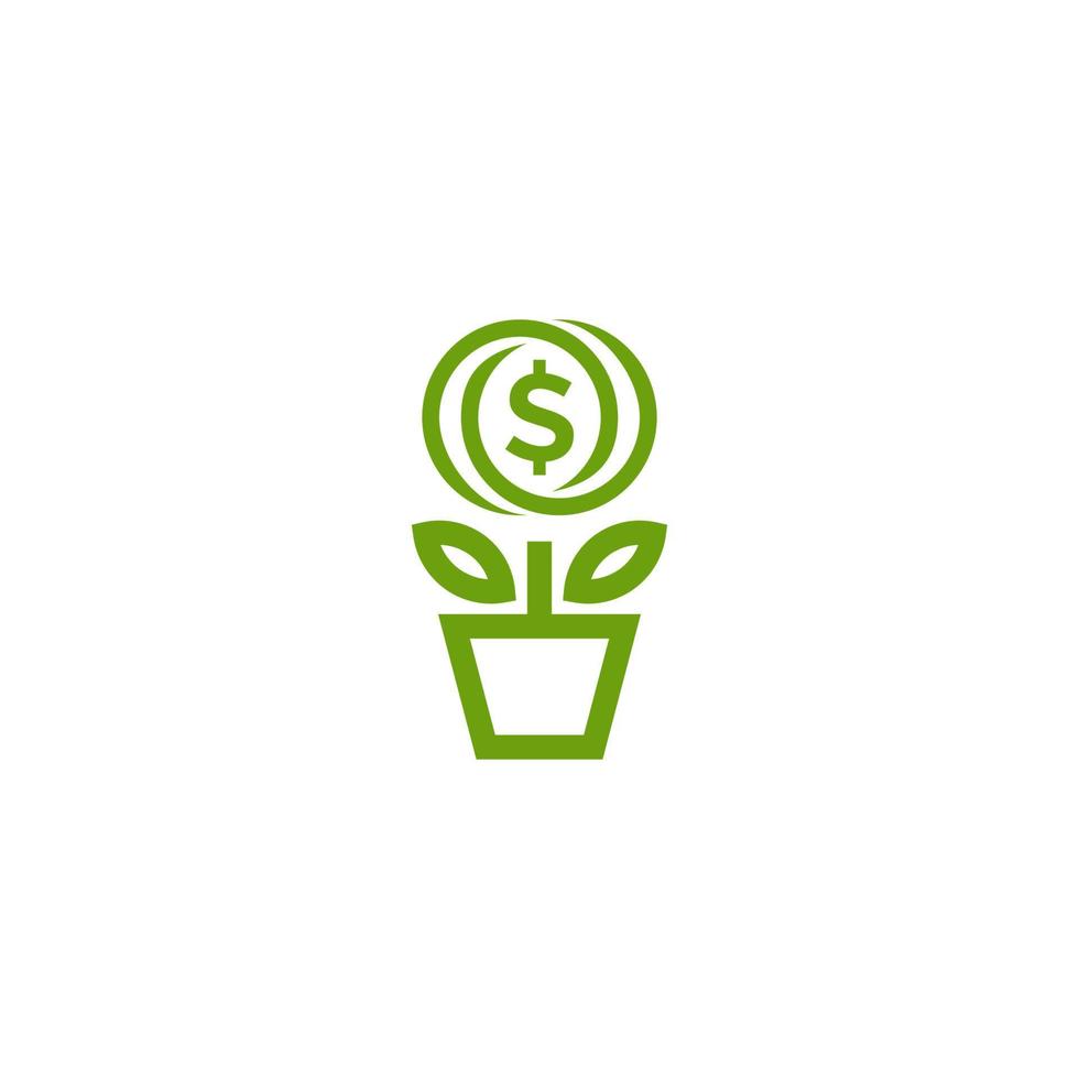 flower pot, coin, leaf, logo, vector, illustration, silhouette, line art, simple and modern vector
