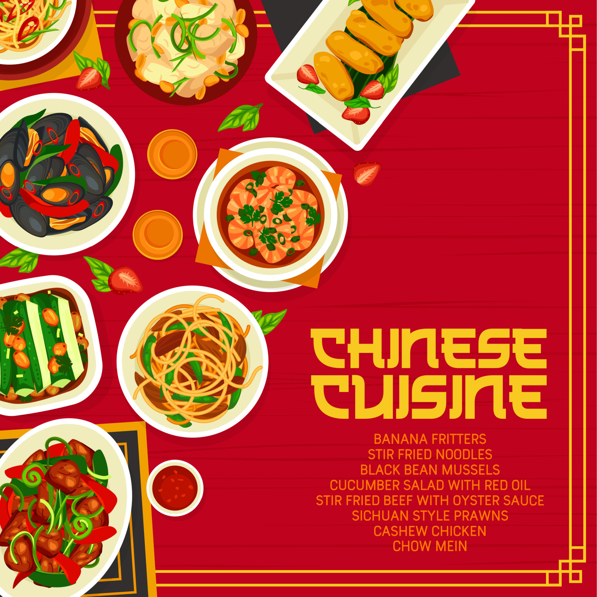 Chinese cuisine food menu cover, Asian dishes 20402077 Vector Art at ...