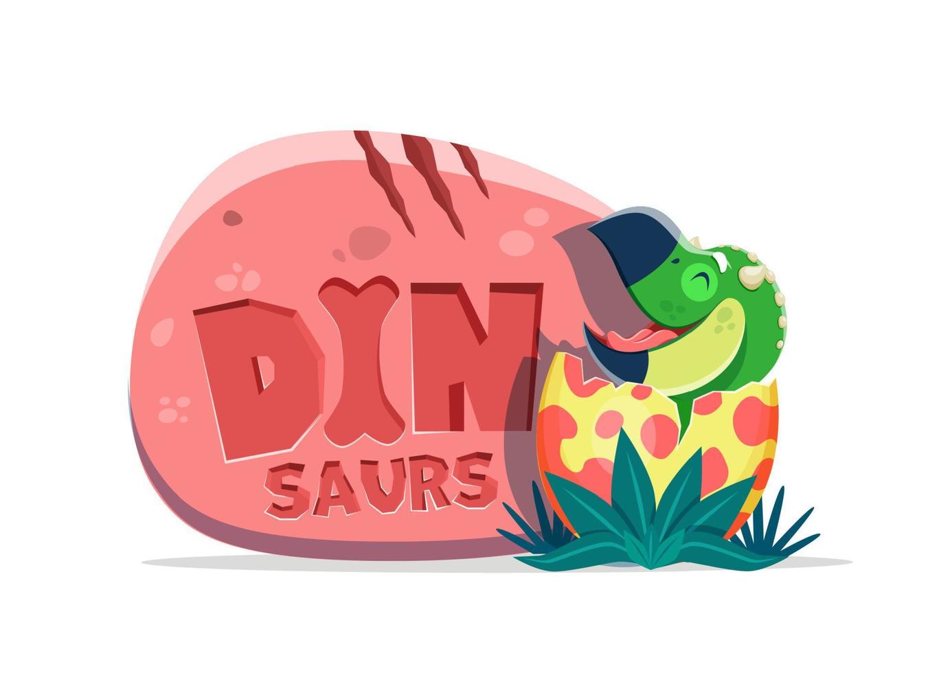 personaje de dinosaurio divertido de dibujos animados y huevo de dino vector