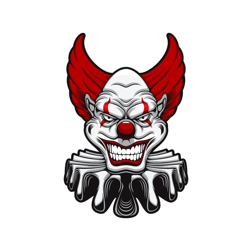 Circus scary clown smiling face, creepy character vector