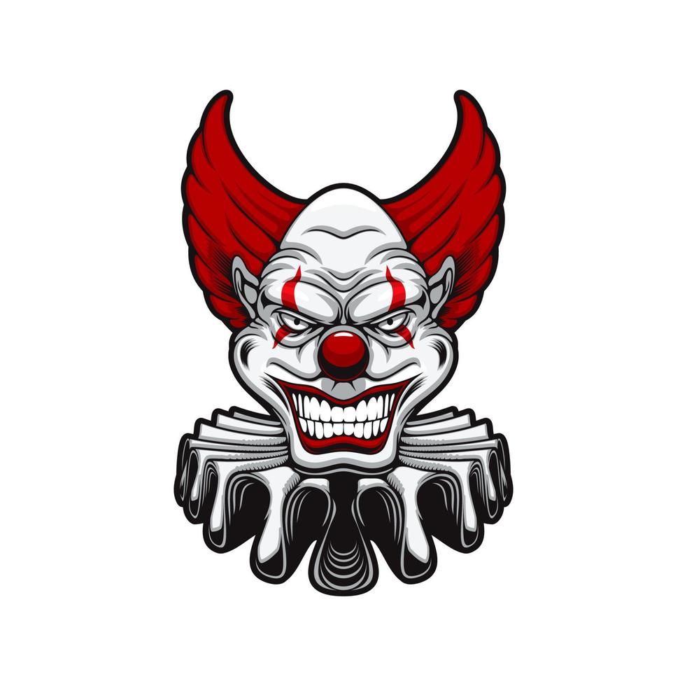 Circus scary clown smiling face, creepy character vector