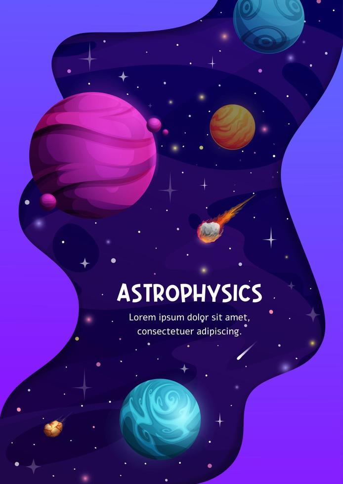 Astrophysics cartoon galaxy starry nebula, space vector