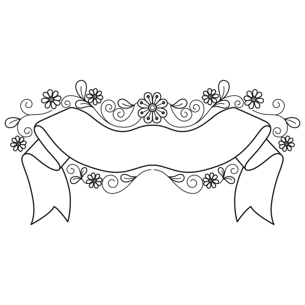 Bow label and ivy flower hand drawn for adult coloring book vector