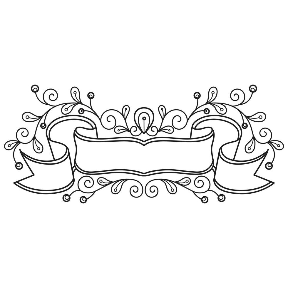 Bow label and leaf hand drawn for adult coloring book vector