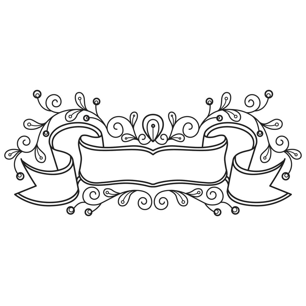 Bow label and leaf hand drawn for adult coloring book vector