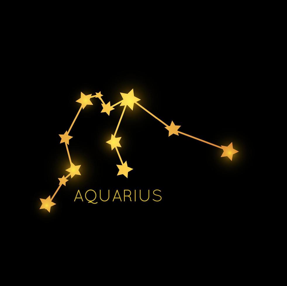 Aquarius golden zodiac constellation, gold stars vector