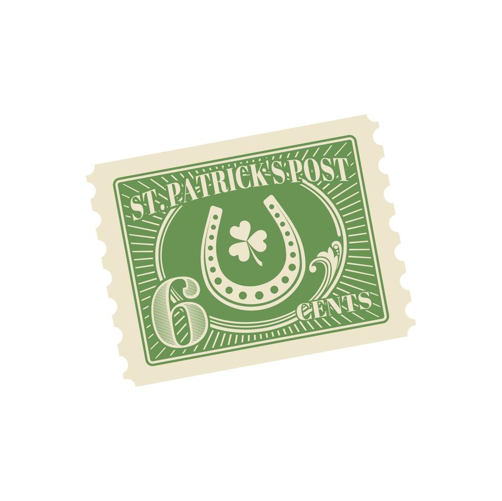 Saint patrick day antique postcard, postage stamp vector