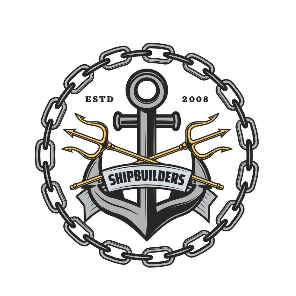 Shipbuilders heraldic icon, anchor and tridents vector