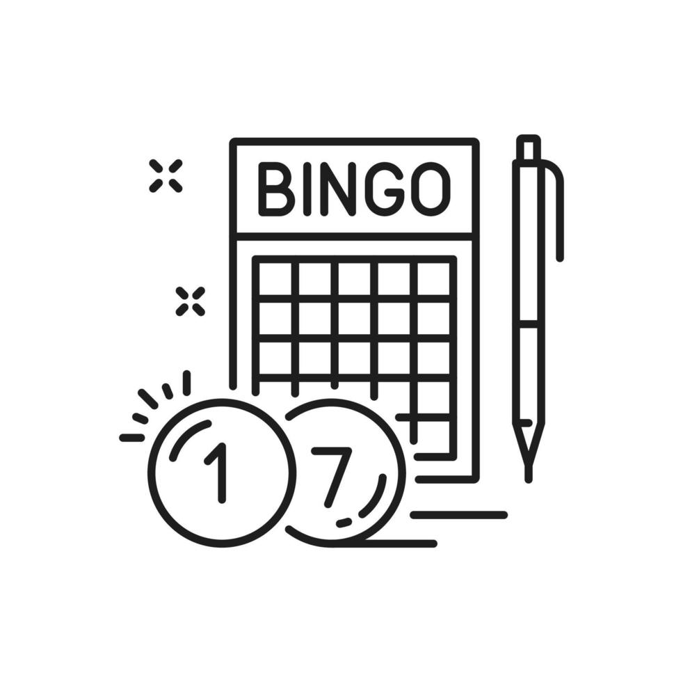bingo lotería tarjeta y bolígrafo, loto jugar juego vector