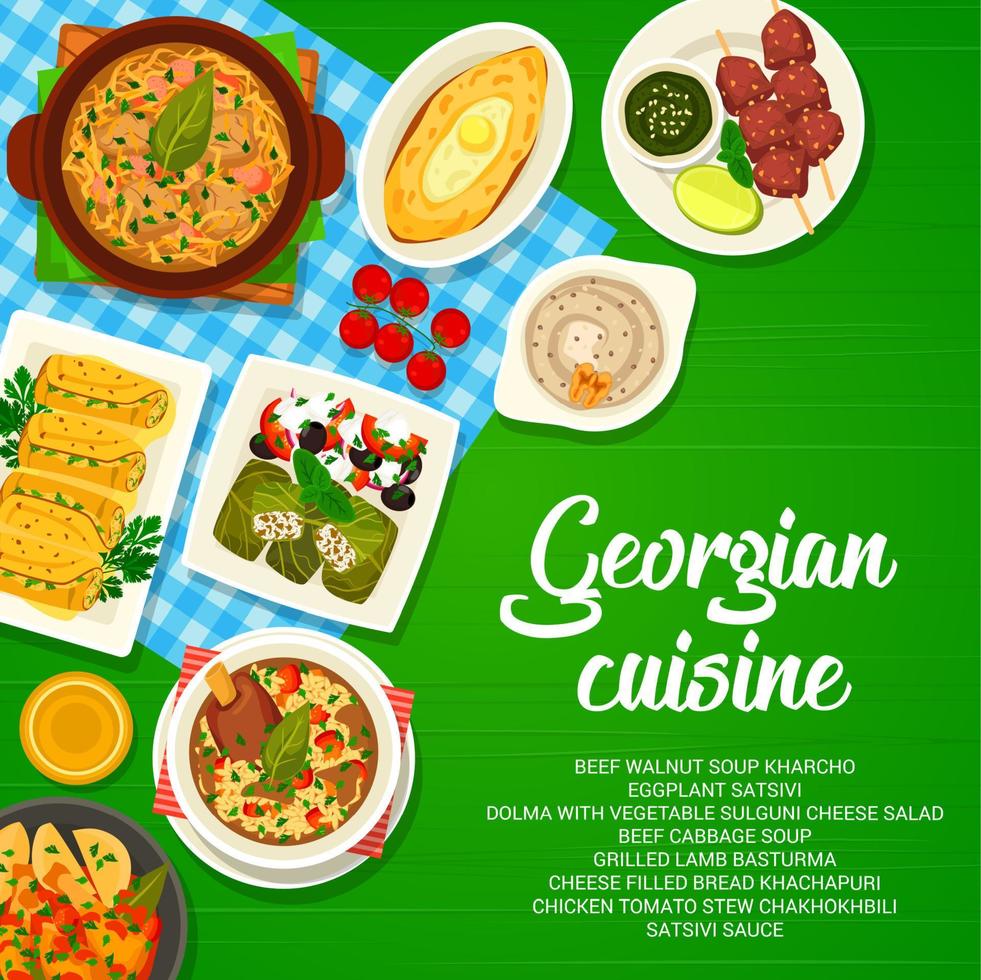 Georgian cuisine dishes menu cover vector page