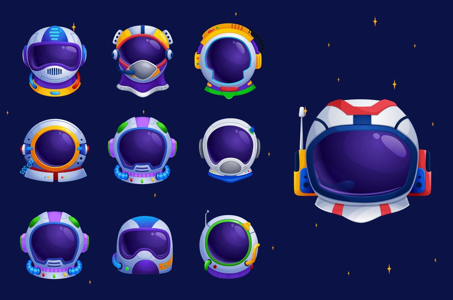 astronauta espacio casco aislado dibujos animados vector conjunto