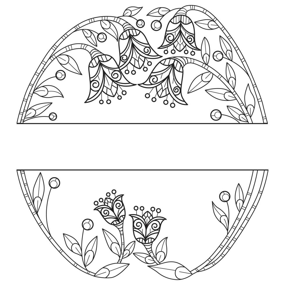 Tulip flower frame hand drawn for adult coloring book vector