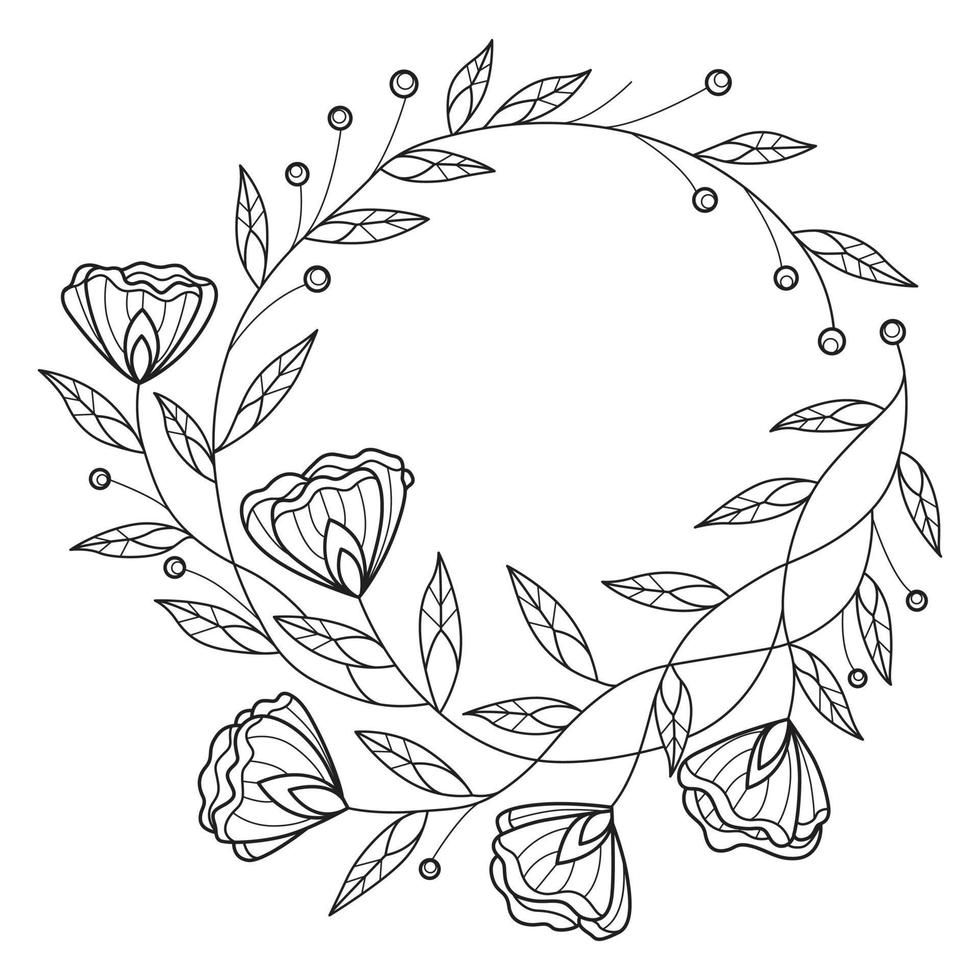 Flora wreath hand drawn for adult coloring book vector