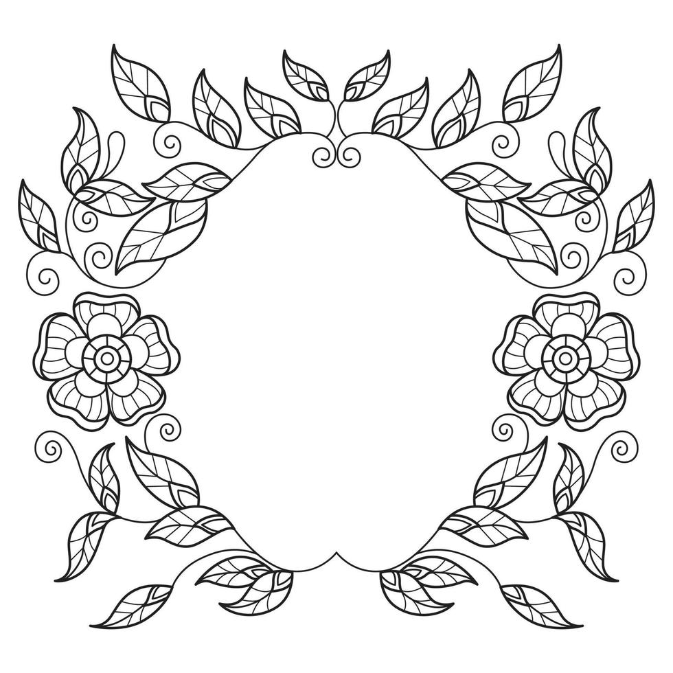 Flower and leaf wreath hand drawn for adult coloring book vector