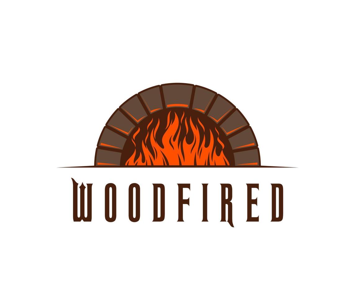 Fireplace, restaurant woodfired oven meals icon vector