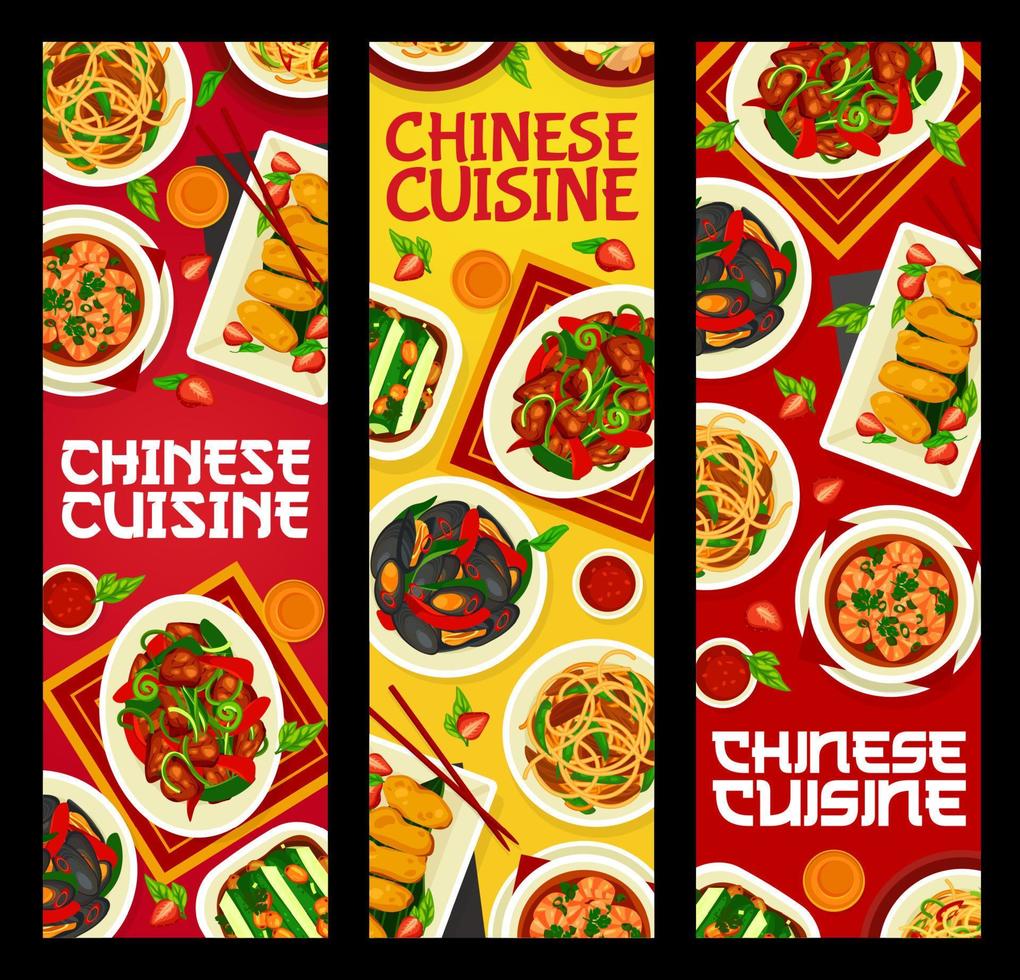 Chinese cuisine food banners, Asian menu meals vector