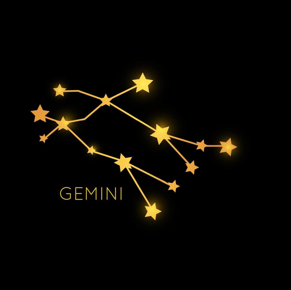 Geminis, constelación en espacio dorado zodíaco firmar vector