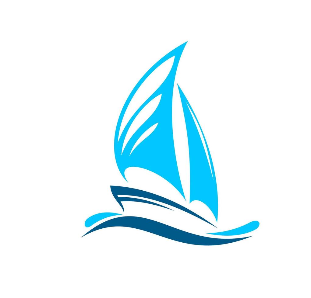 Yacht boat icon, isolated emblem with blue ship vector