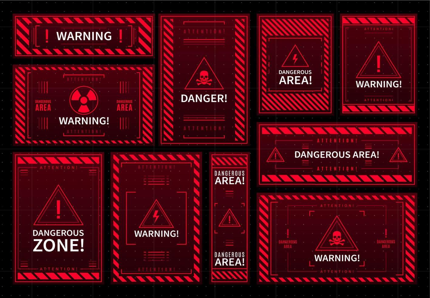 peligro zona y contaminación advertencia hud marcos vector