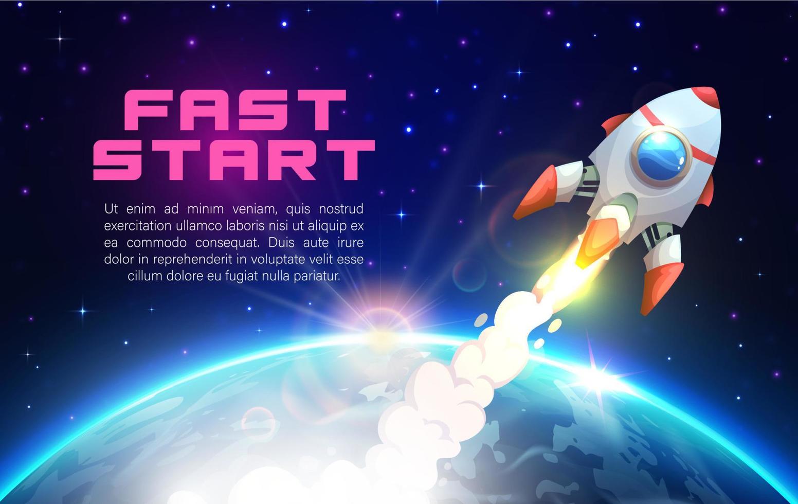 Rocket launch, spaceship fast business start up vector