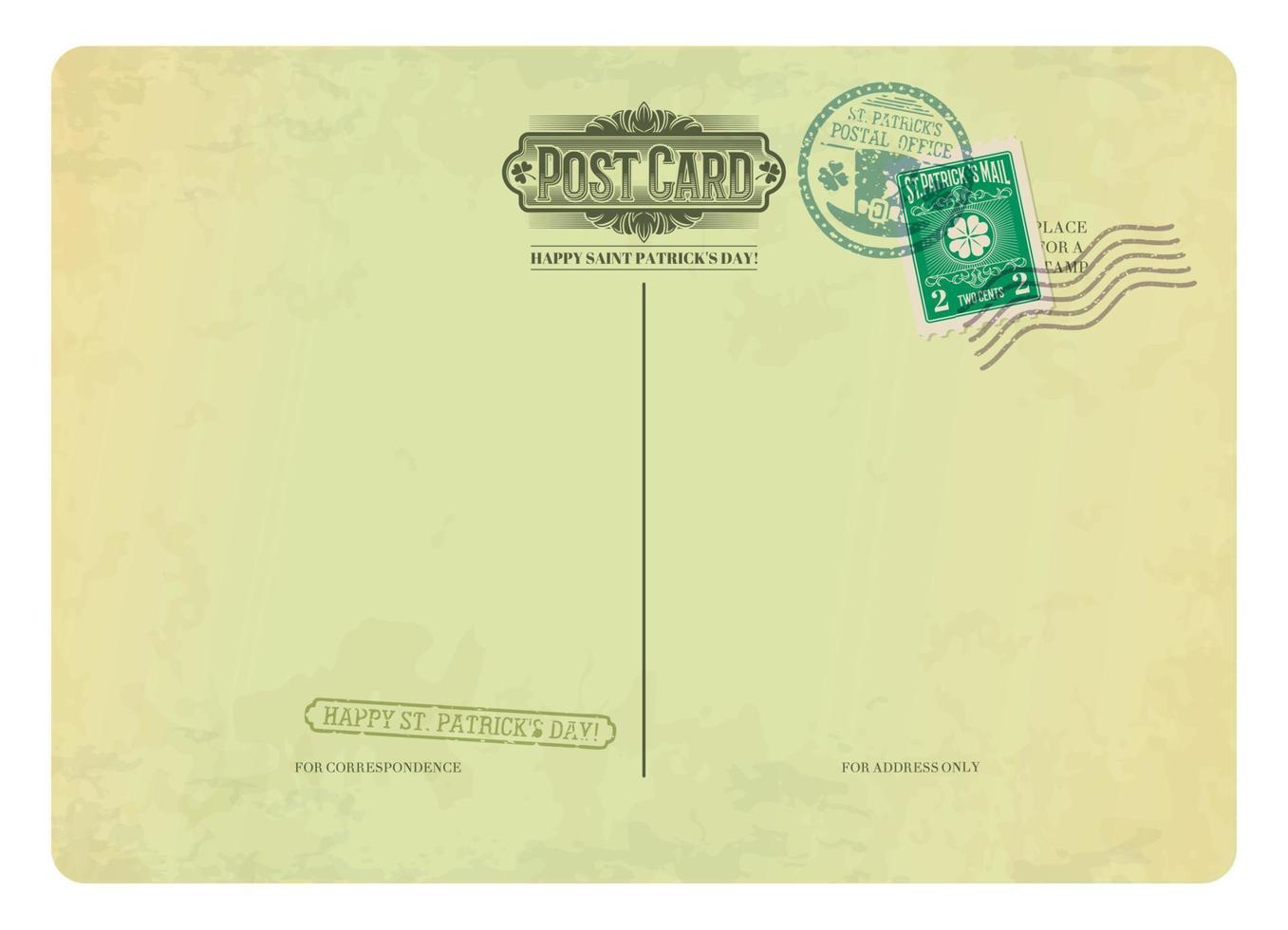Saint patrick day antique postcard, postage stamp vector