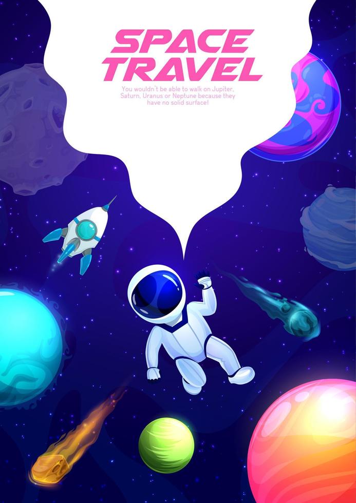 Space landing page, cartoon astronaut in galaxy vector