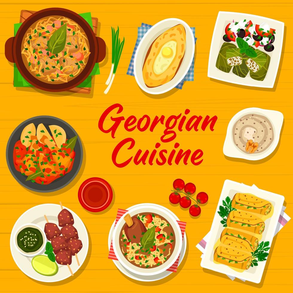 Georgian cuisine meals menu cover vector template