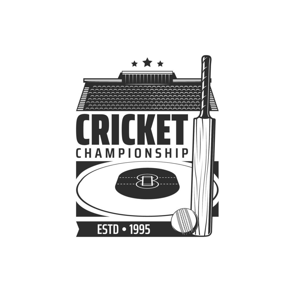 Cricket sport stadium and field retro icon vector