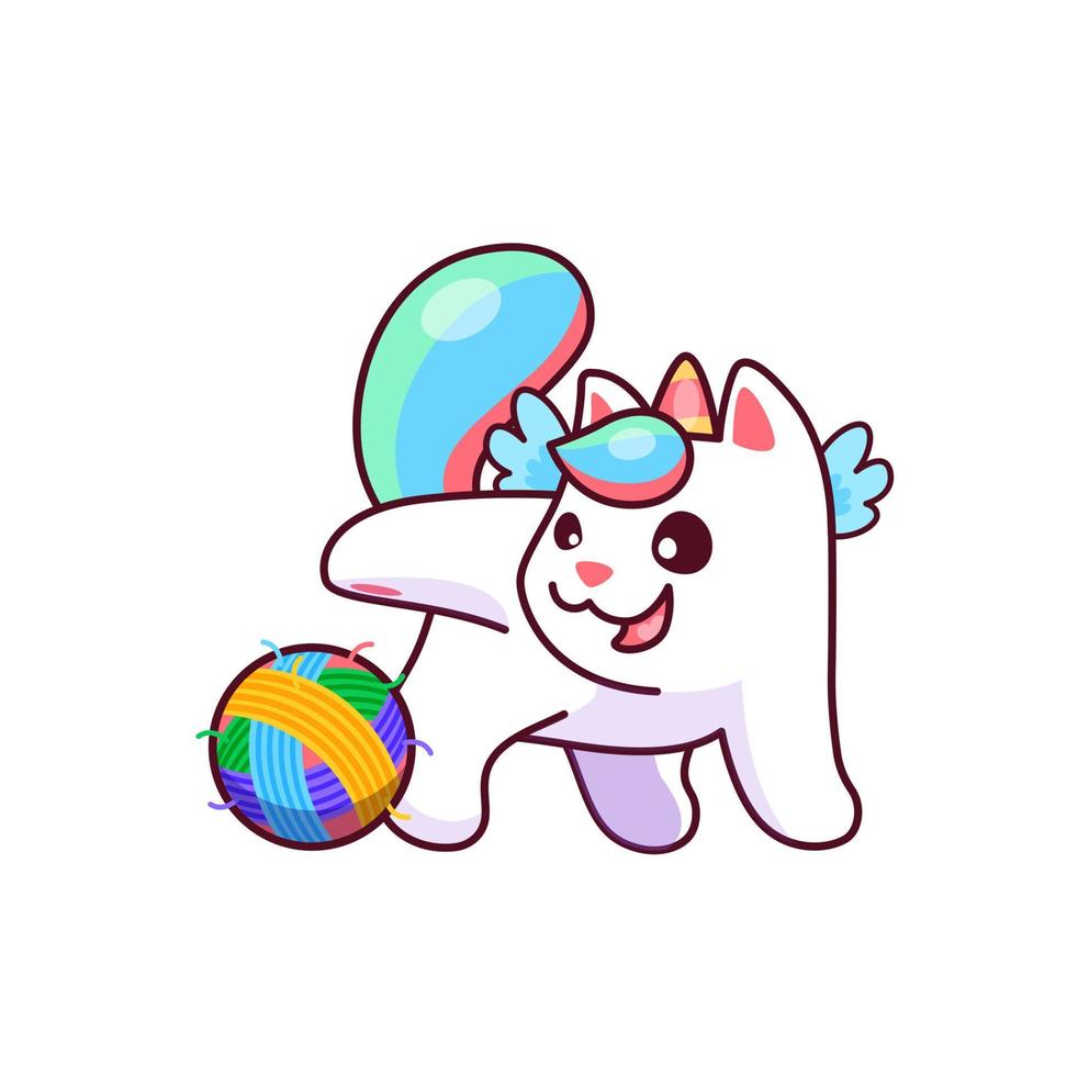 Cartoon cute caticorn character playing with clew vector