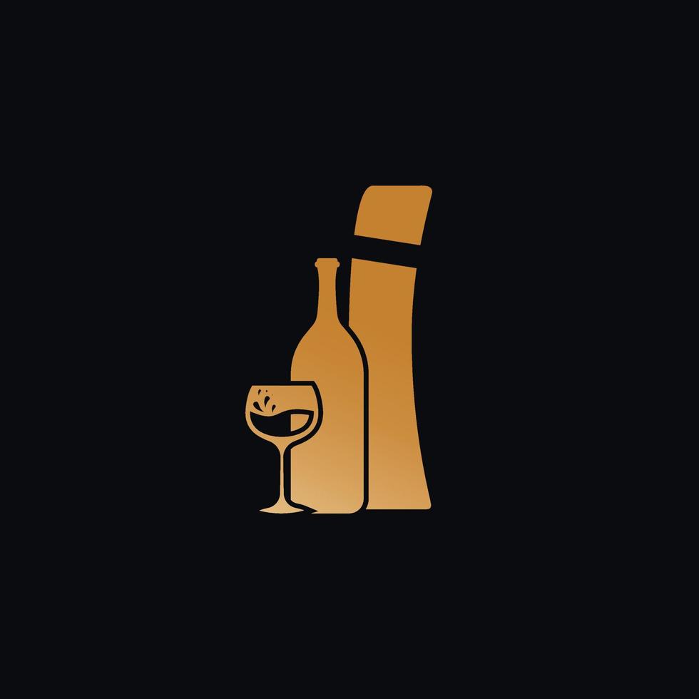 Letter I Logo With Wine Bottle Design Vector Illustration On Black Background. Wine Glass Letter I Logo Design
