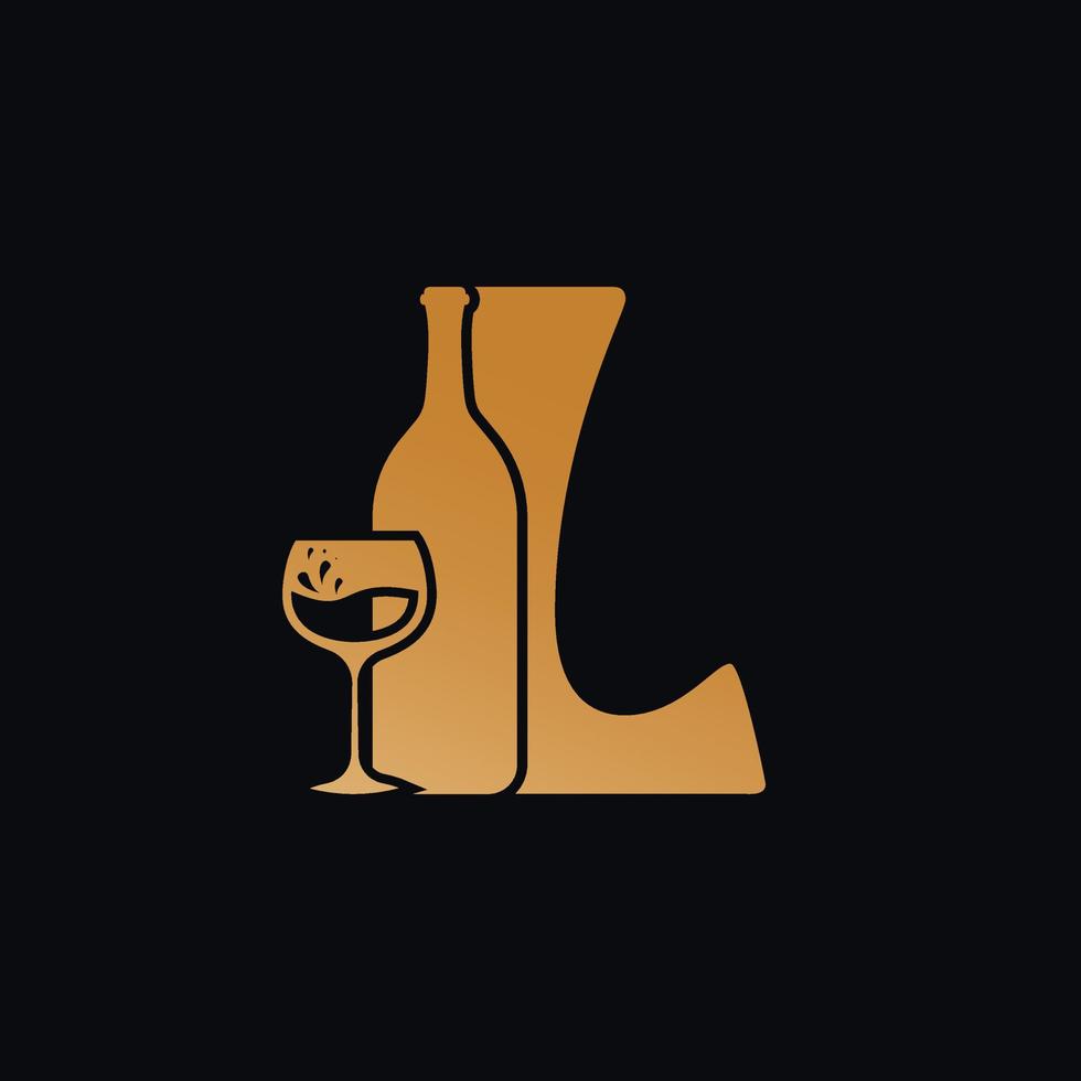 letra l logo con vino botella diseño vector ilustración en negro antecedentes. vino vaso letra l logo diseño