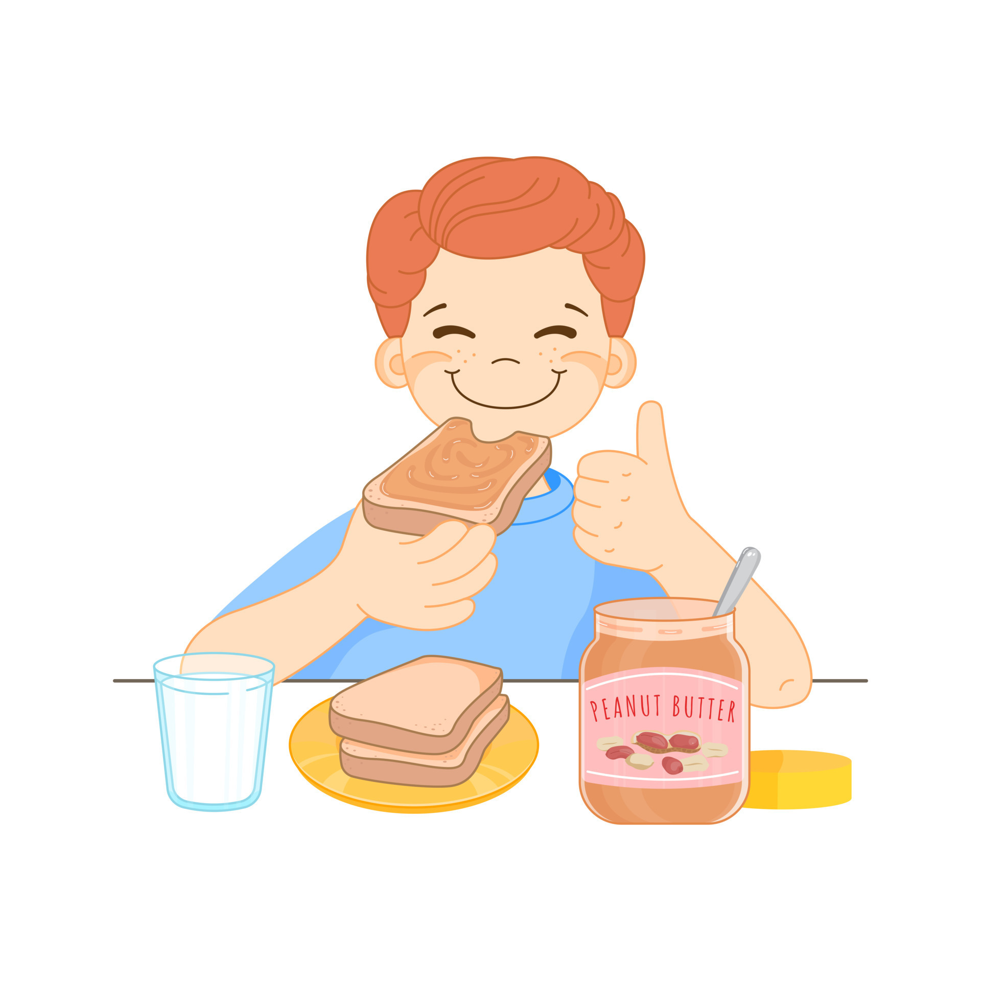 boy-eats-peanut-butter-sandwich-with-great-pleasure-20402752-vector-art