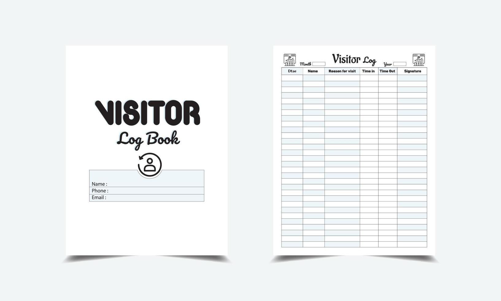 Visitor Log Book kdp interior. Visitor timing tracker log book template. Visitor logbook planner vector