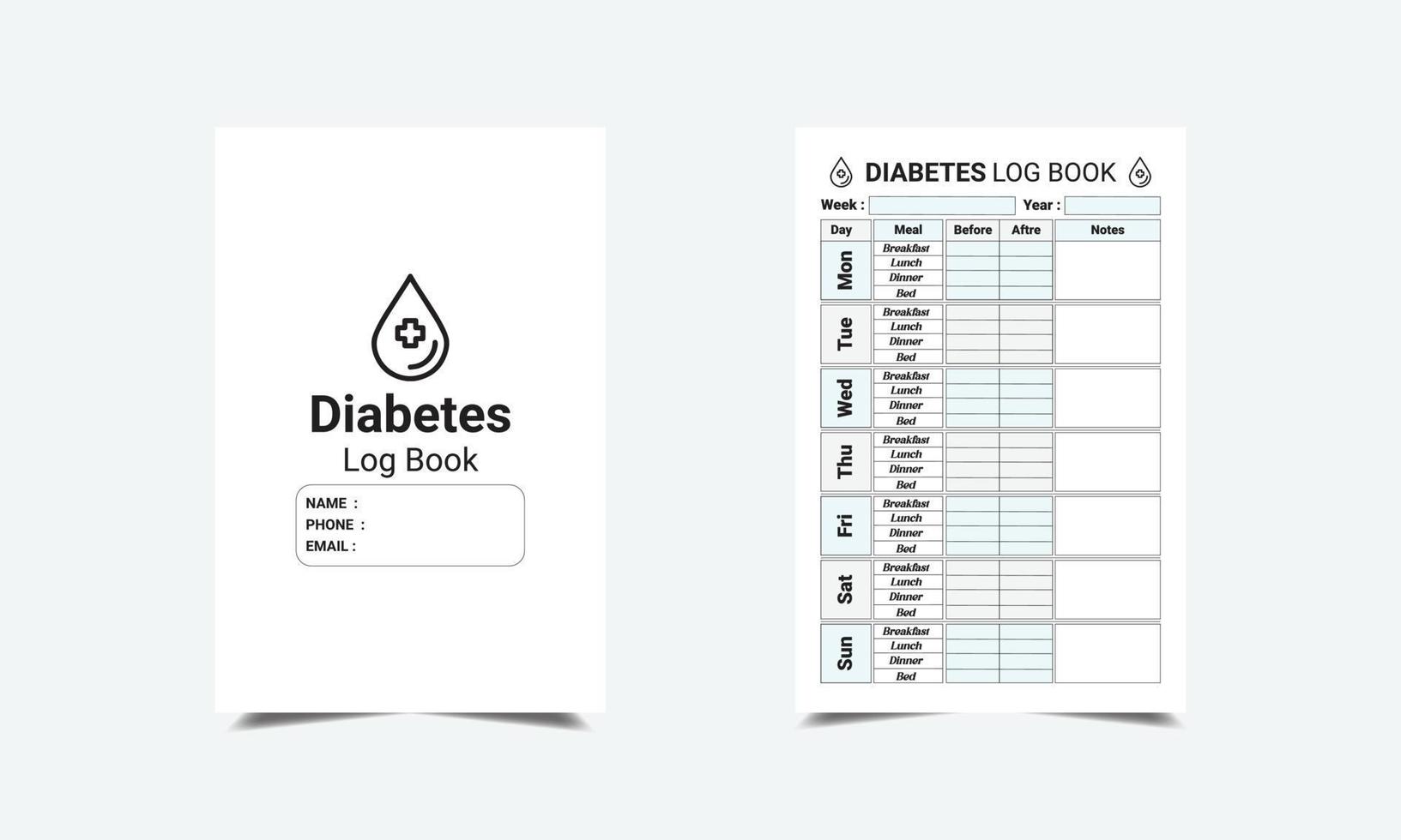 Diabetes Log Book kdp interior, Medical log book and diabetes tracker KDP interior vector